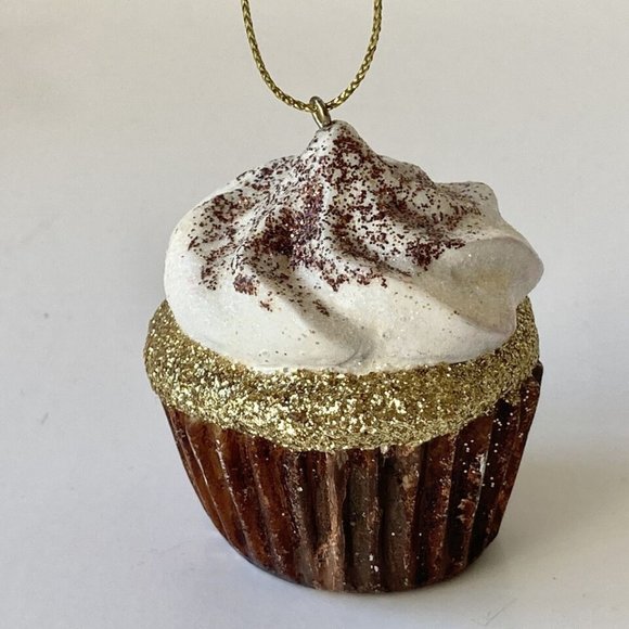 Chocolate Cupcake Christmas Tree Ornament Glitter Sparkling Vanilla Frosting - Picture 3 of 11